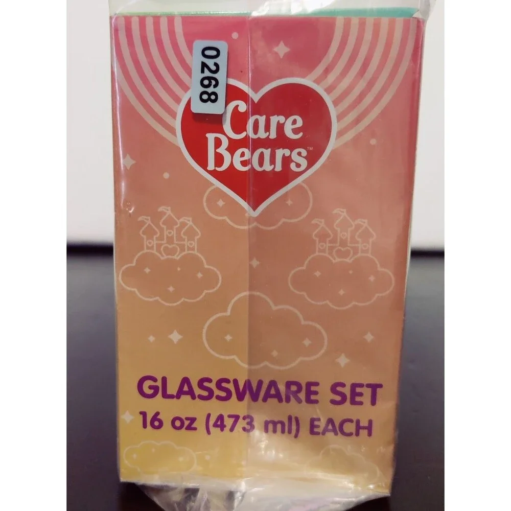 CARE BEARS 16oz Glasses Set of TWO Glassware Cups NEW